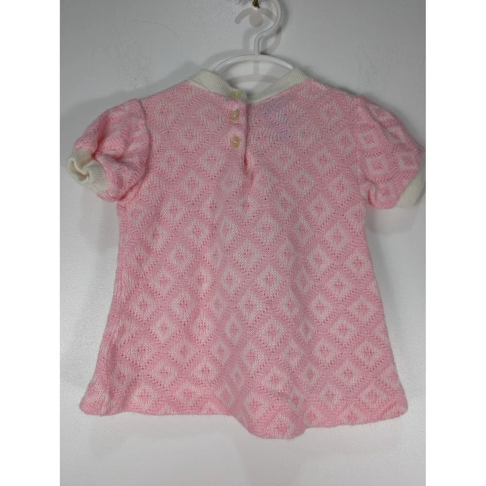 Vintage Cradlecraft Baby Girls Pink White Knit Short Sleeve Sweater 2T 0855